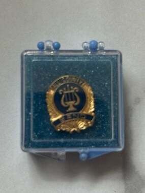 Vintage High School Band  Blue Enamel Gold Tone Lapel Pin with Case
